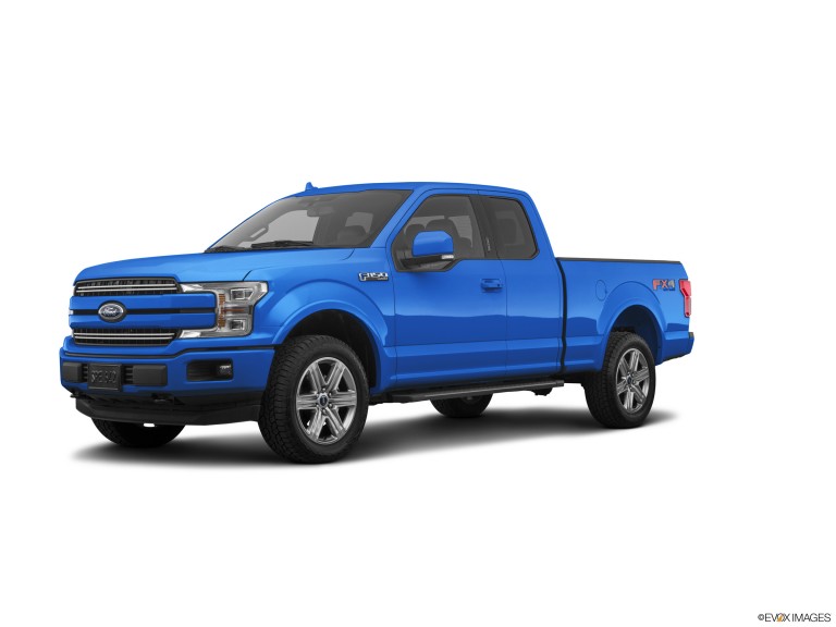 Ford F-2019 azul 150 con fondo blanco