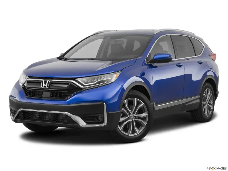 Honda CR-V Touring 2020 azul desde el lado del conductor delantero