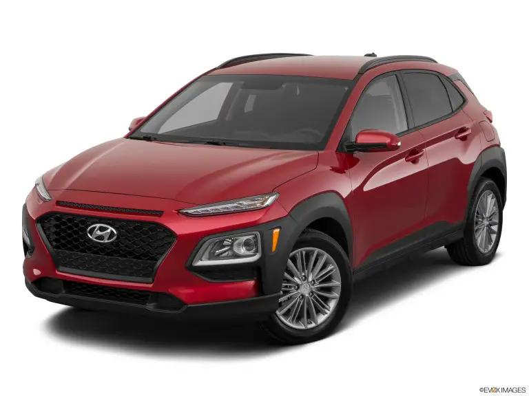 Hyundai Kona SEL 2020 rojo con fondo blanco