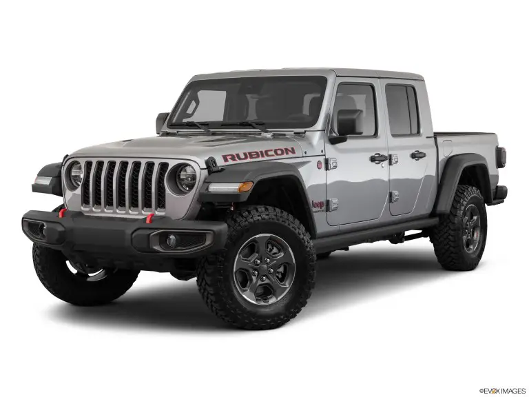 Jeep Gladiator Rubicon gris 2020 con fondo blanco