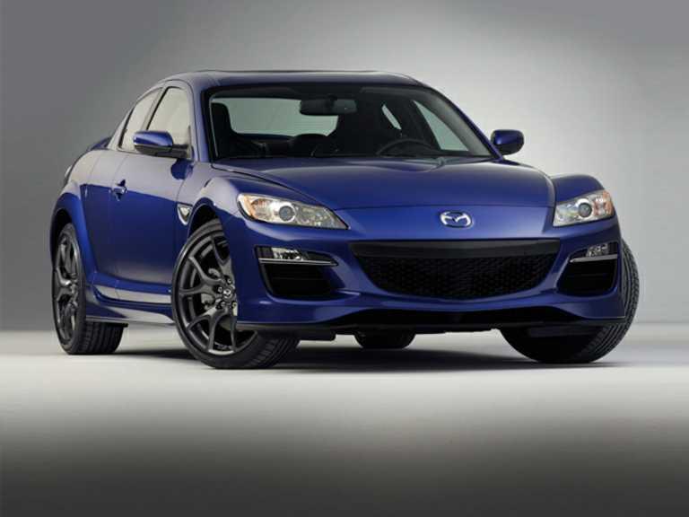Mazda RX-2011 8 azul desde el lado del pasajero delantero