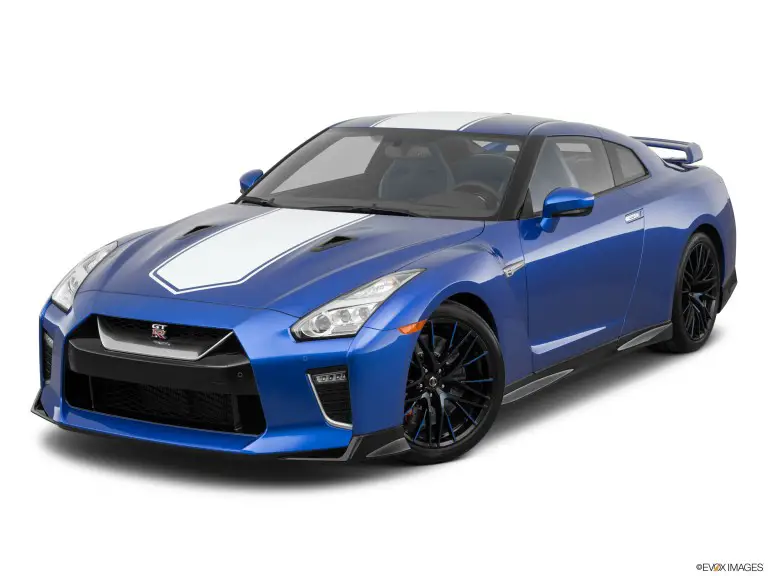 Nissan GT-R Premium 2020 azul con fondo blanco
